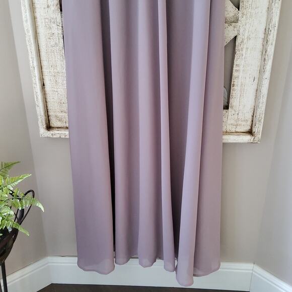 Lulu's Ruched A-Line Chiffon Maxi Dress Sleeveless in Taupe Purple - Picture 4 of 7